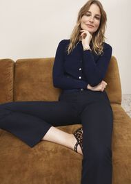 Navy Yasmin Merino Wool V Neck Cardigan, True Navy, hi-res
