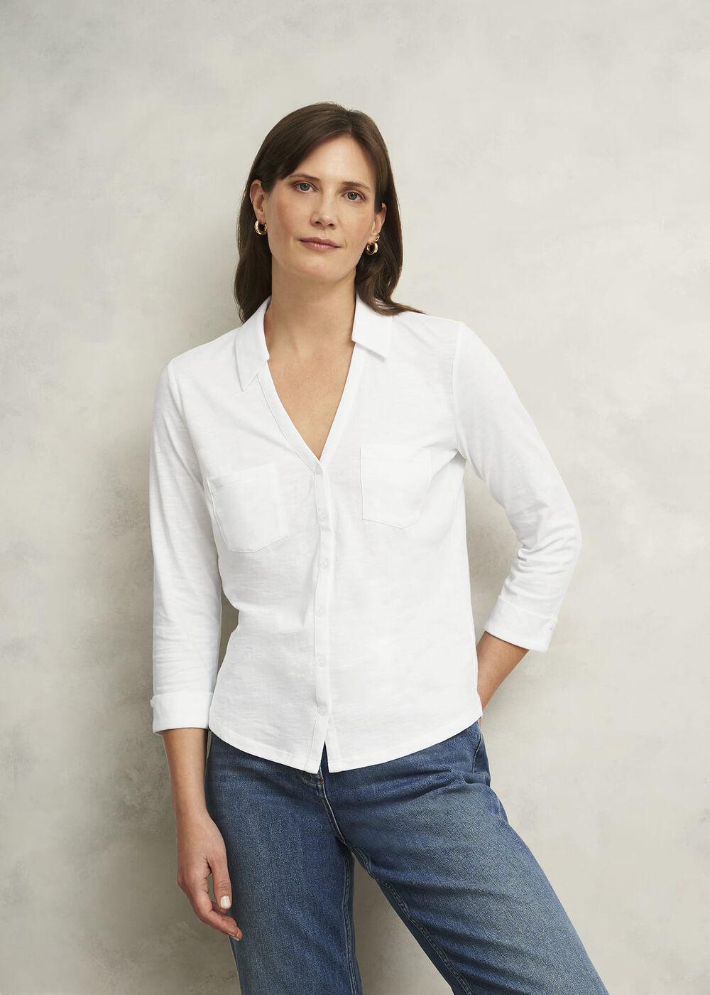 Zariah Cotton Slub Shirt, White, hi-res
