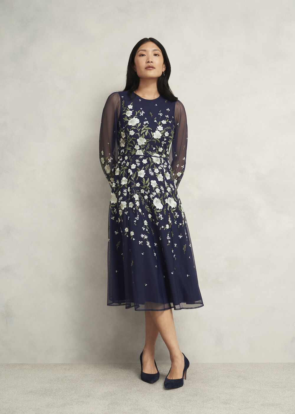 Lois Floral Embroidered Dress, Midnight Yellow, hi-res