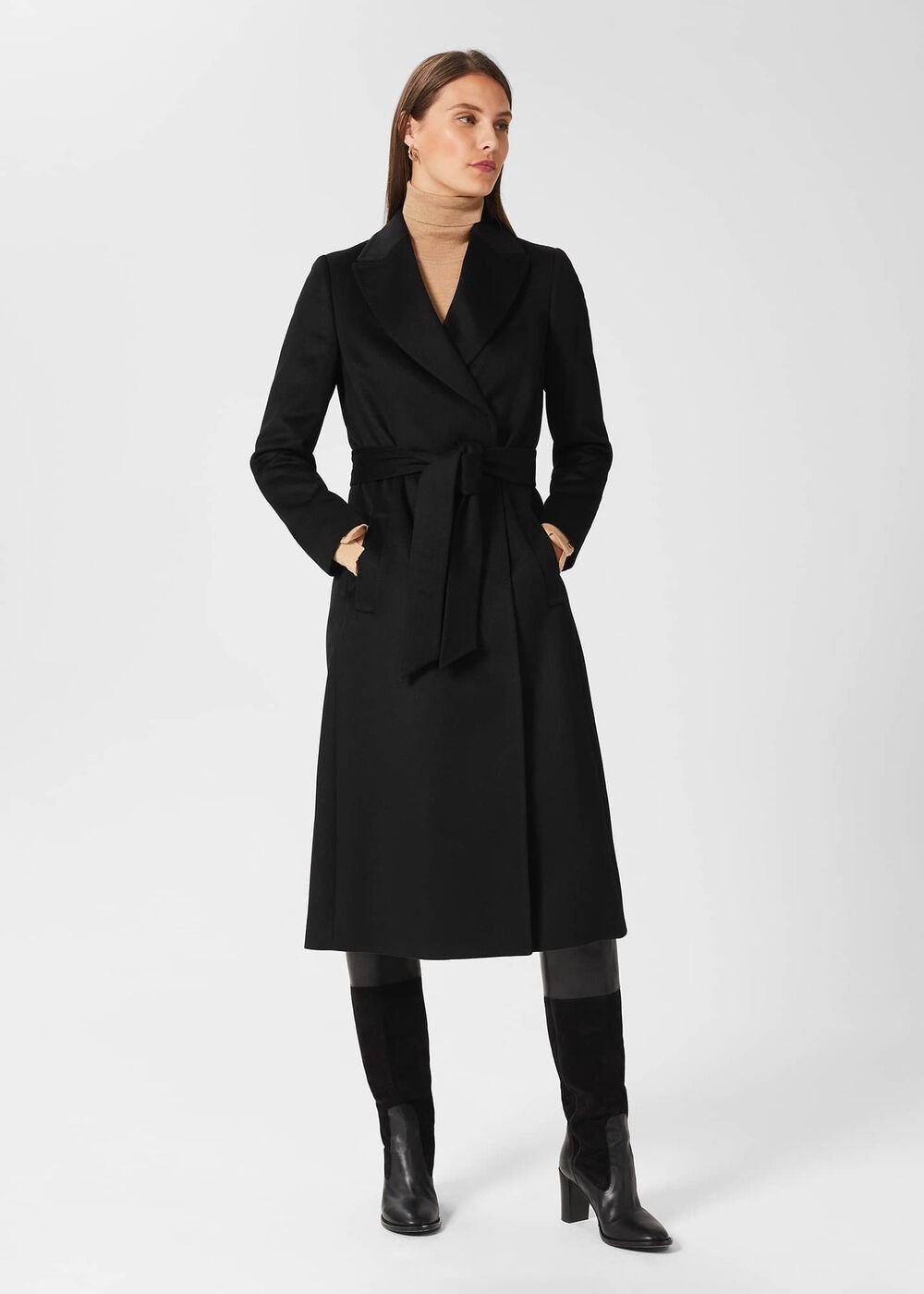 Olivia Wool Wrap Coat, Black, hi-res