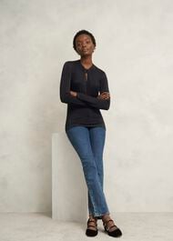 Sparkle Effie Keyhole Knitted Sweater, Black, hi-res
