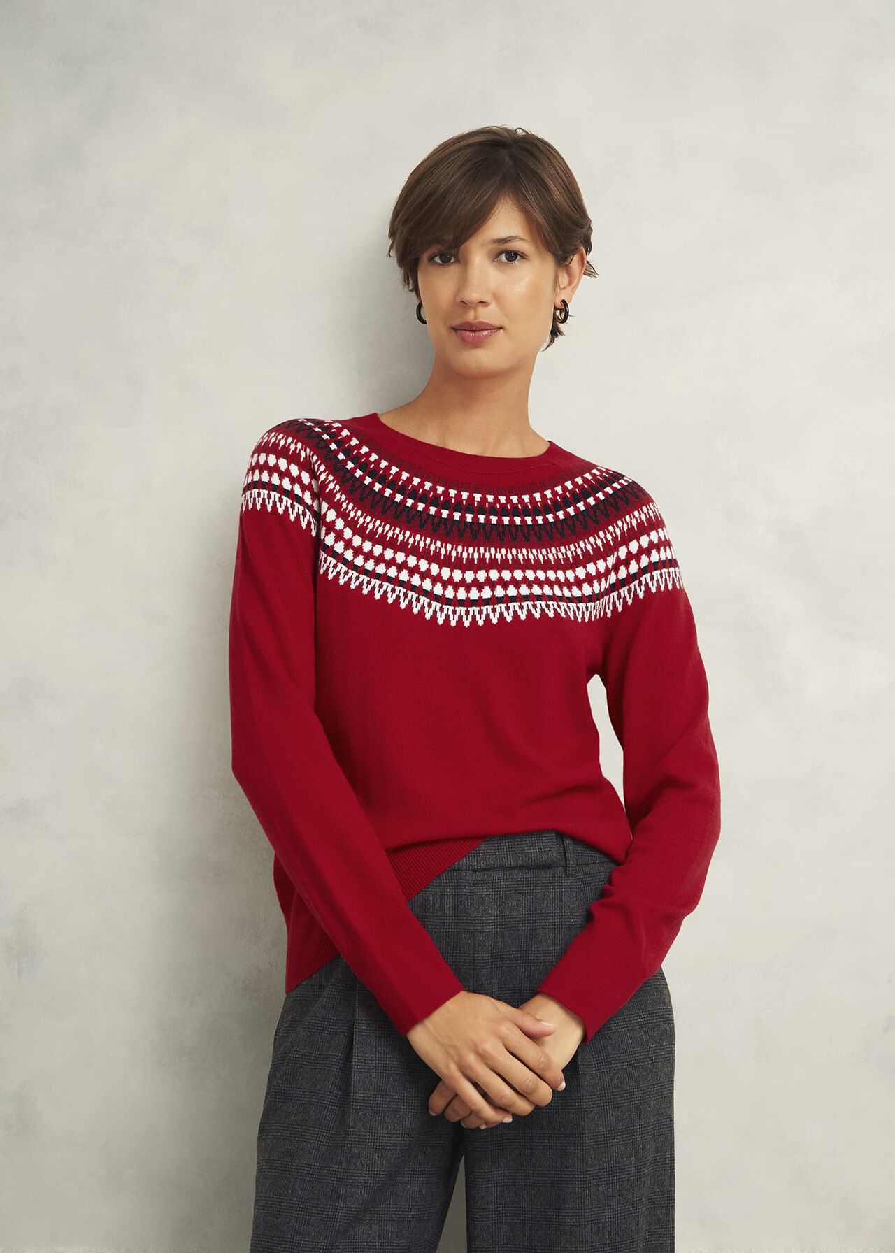 Greta Fairisle Sweater With Cashmere, Red Multi, hi-res