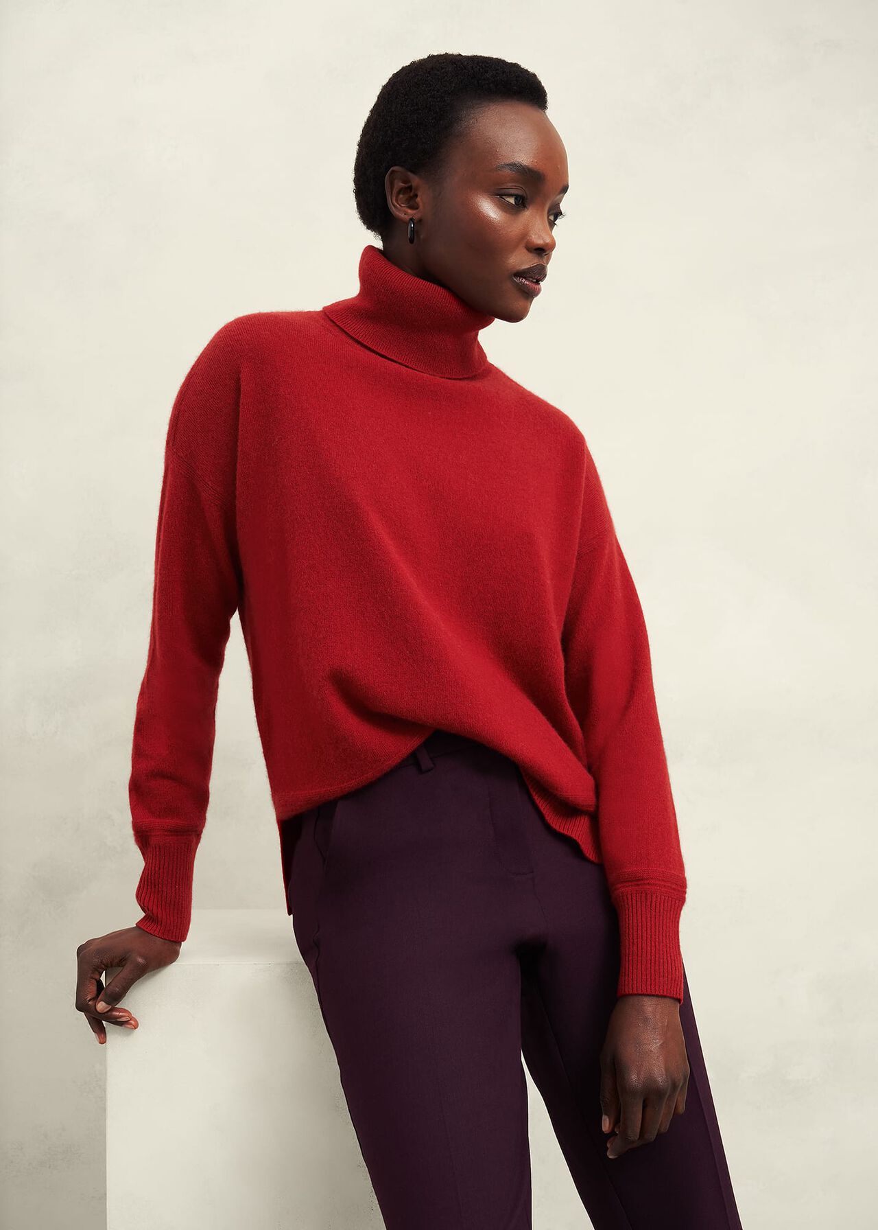Delora Cashmere Roll Neck Sweater, Pomegranate Red, hi-res