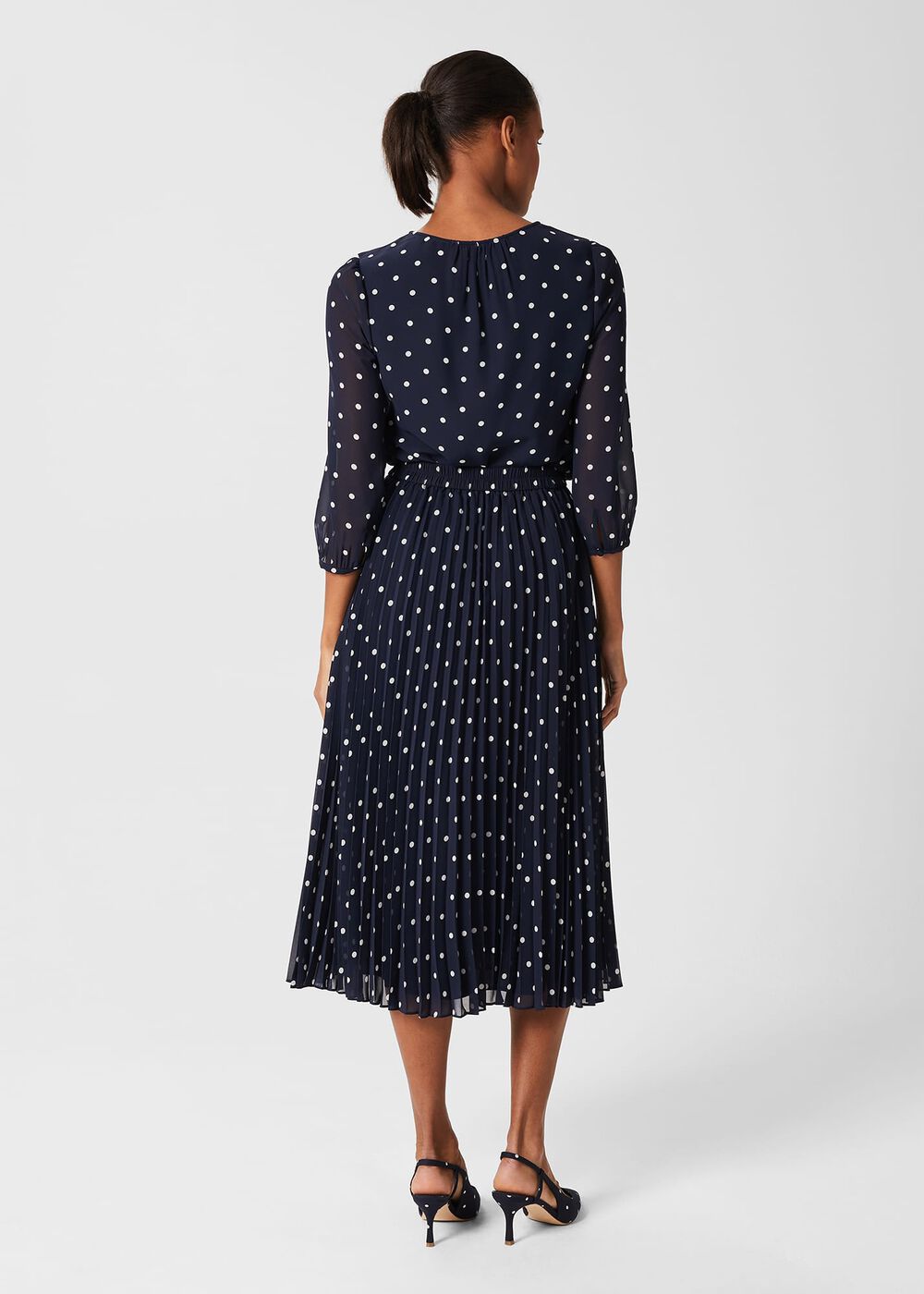 Losie Spot Pleated Skirt, Navy Ivory, hi-res