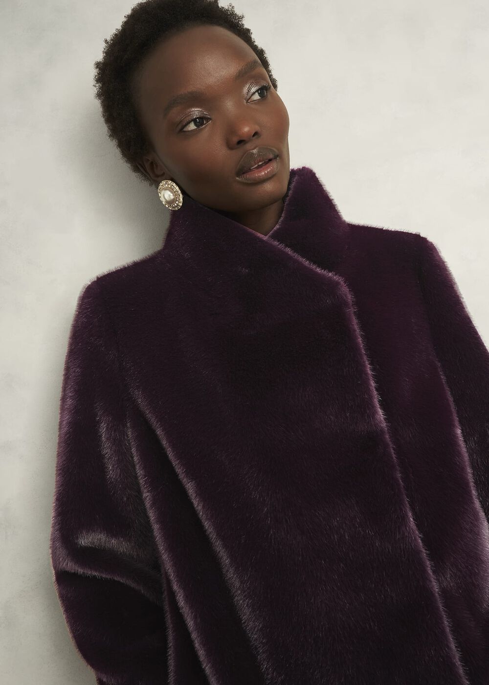 Tarini Faux Fur Coat, Wine, hi-res