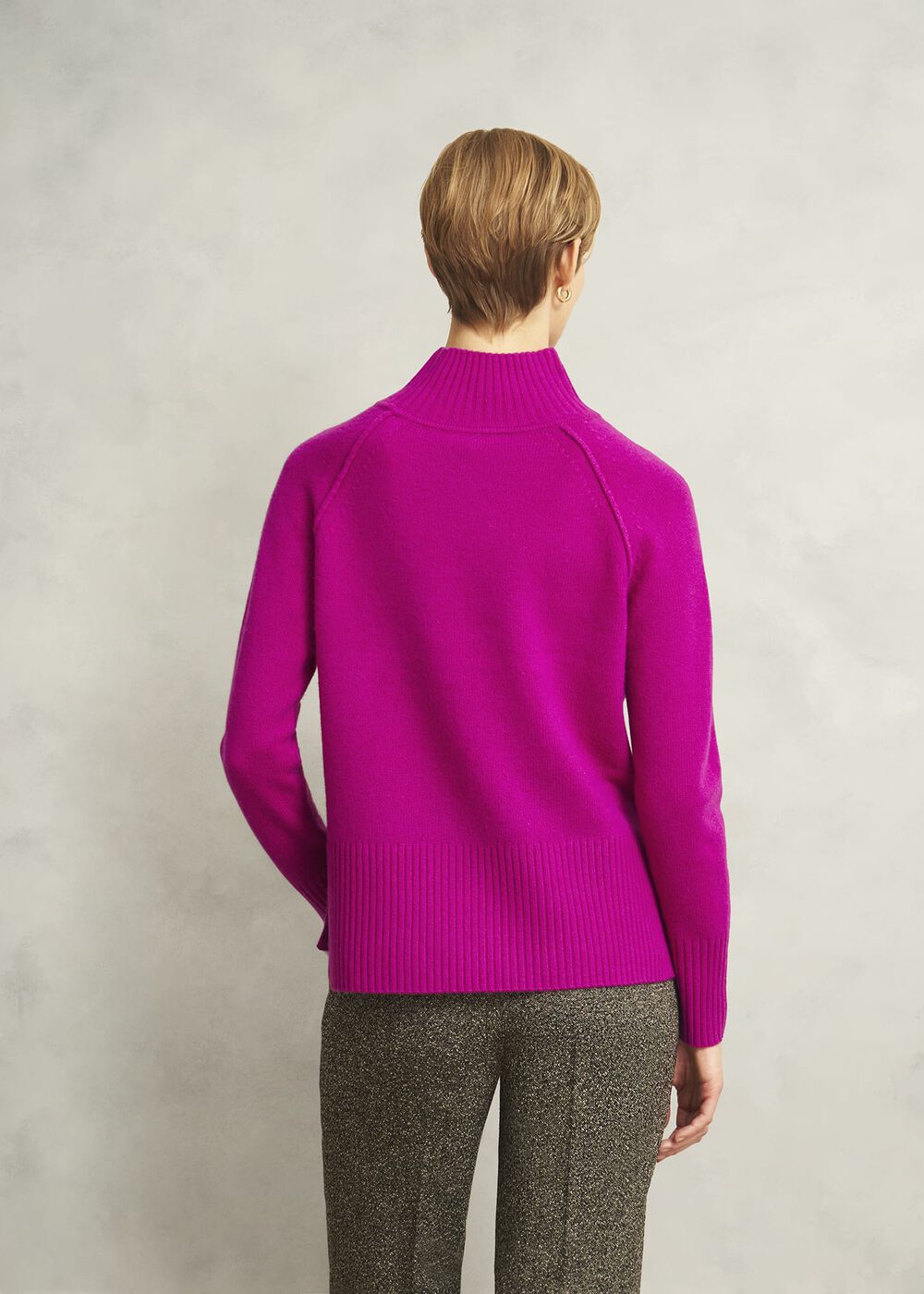 Pink Lorraine Wool Blend Turtle Neck Knitted Sweater, Magenta Pink, hi-res
