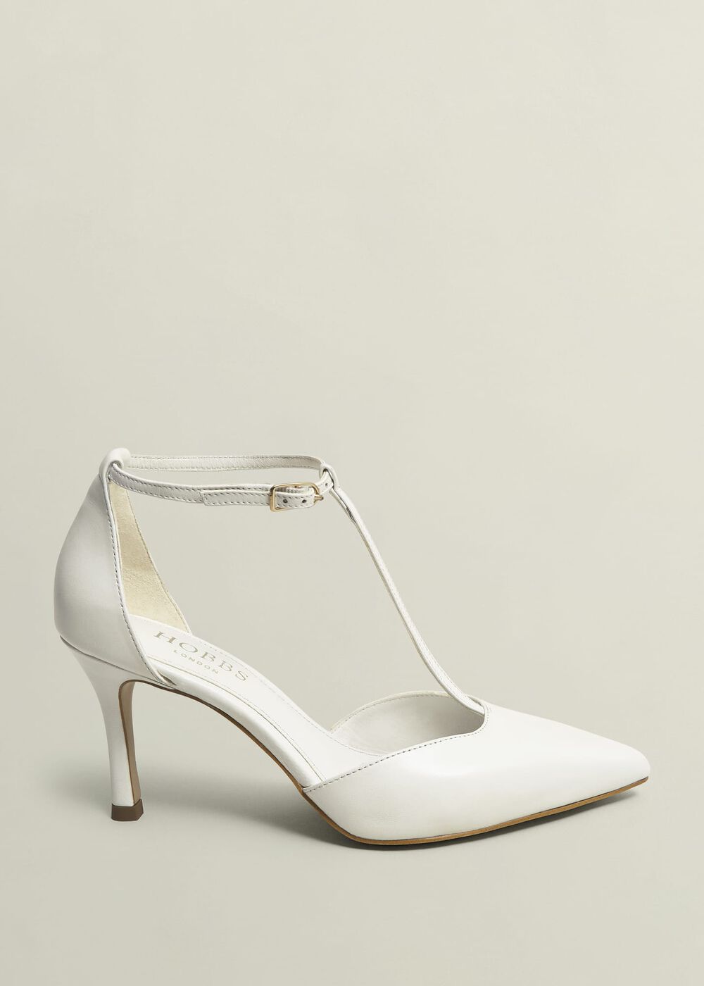 Alice T-Bar Leather Court Shoes, Ivory, hi-res
