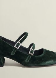 Rosaleen Velvet Heeled Mary Janes, Ponderosa Green, hi-res