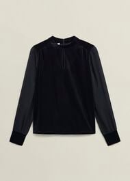 Lorelai High Neck Sheer Sleeve Top, Black, hi-res
