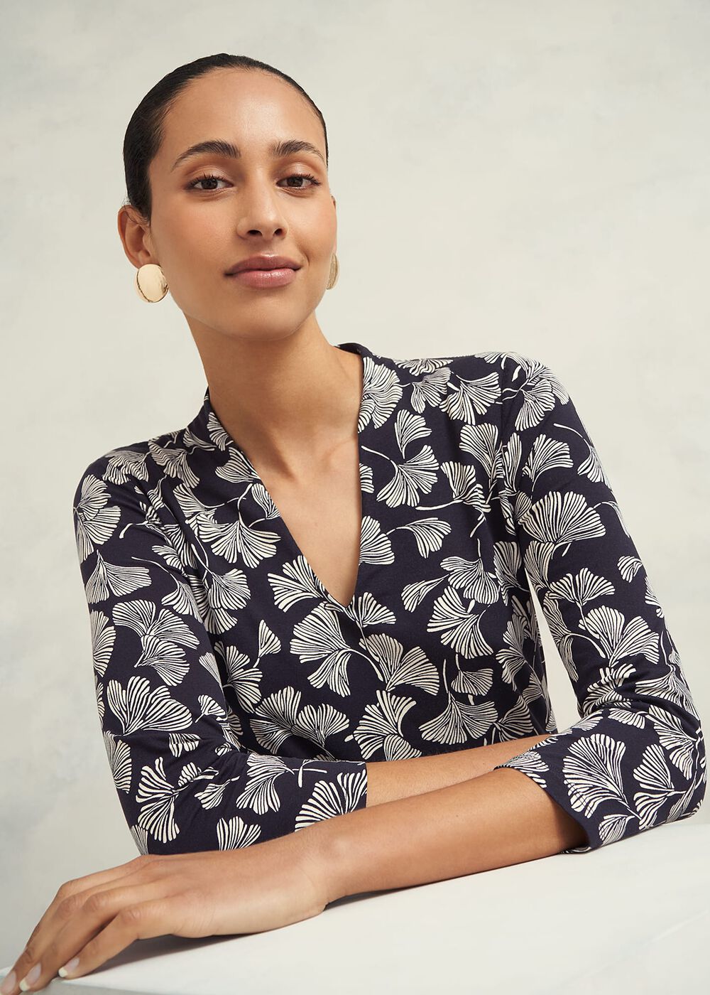 Aimee Printed Top, Navy Ivory, hi-res