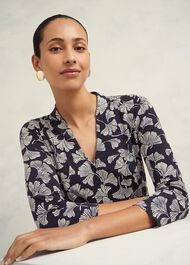 Aimee Printed Top, Navy Ivory, hi-res