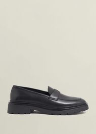 Saige Leather Loafers, Black, hi-res