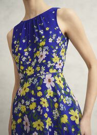 Petite Carly Gathered Neck Dress, Blue Multi, hi-res