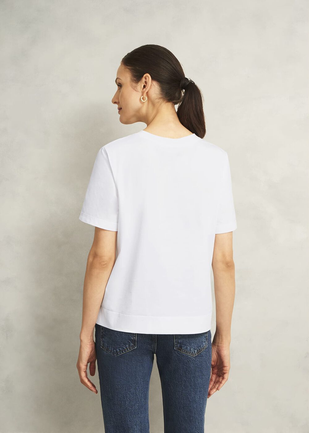 White Lori Cotton Crew Neck Short Sleeve T-Shirt, White, hi-res