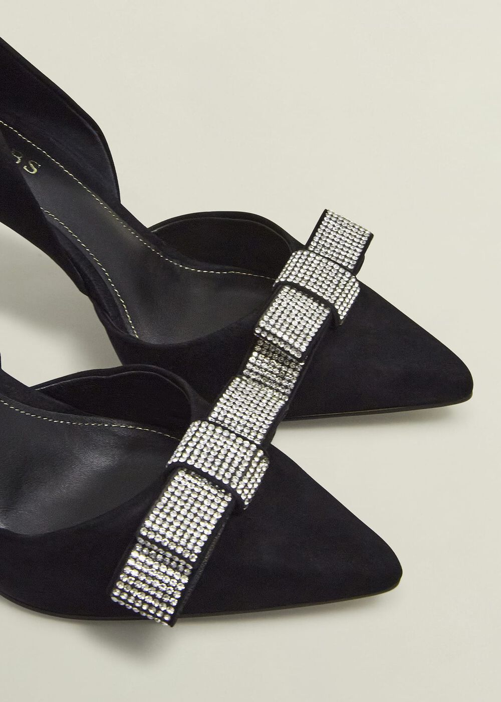 Elva Jewelled Bow Pumps, Black, hi-res