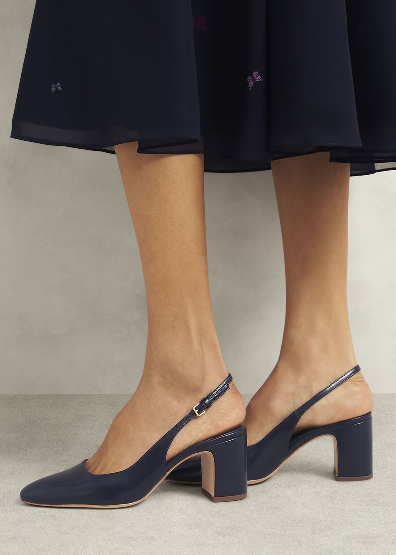 Lily Leather Slingbacks, Midnight Navy, hi-res