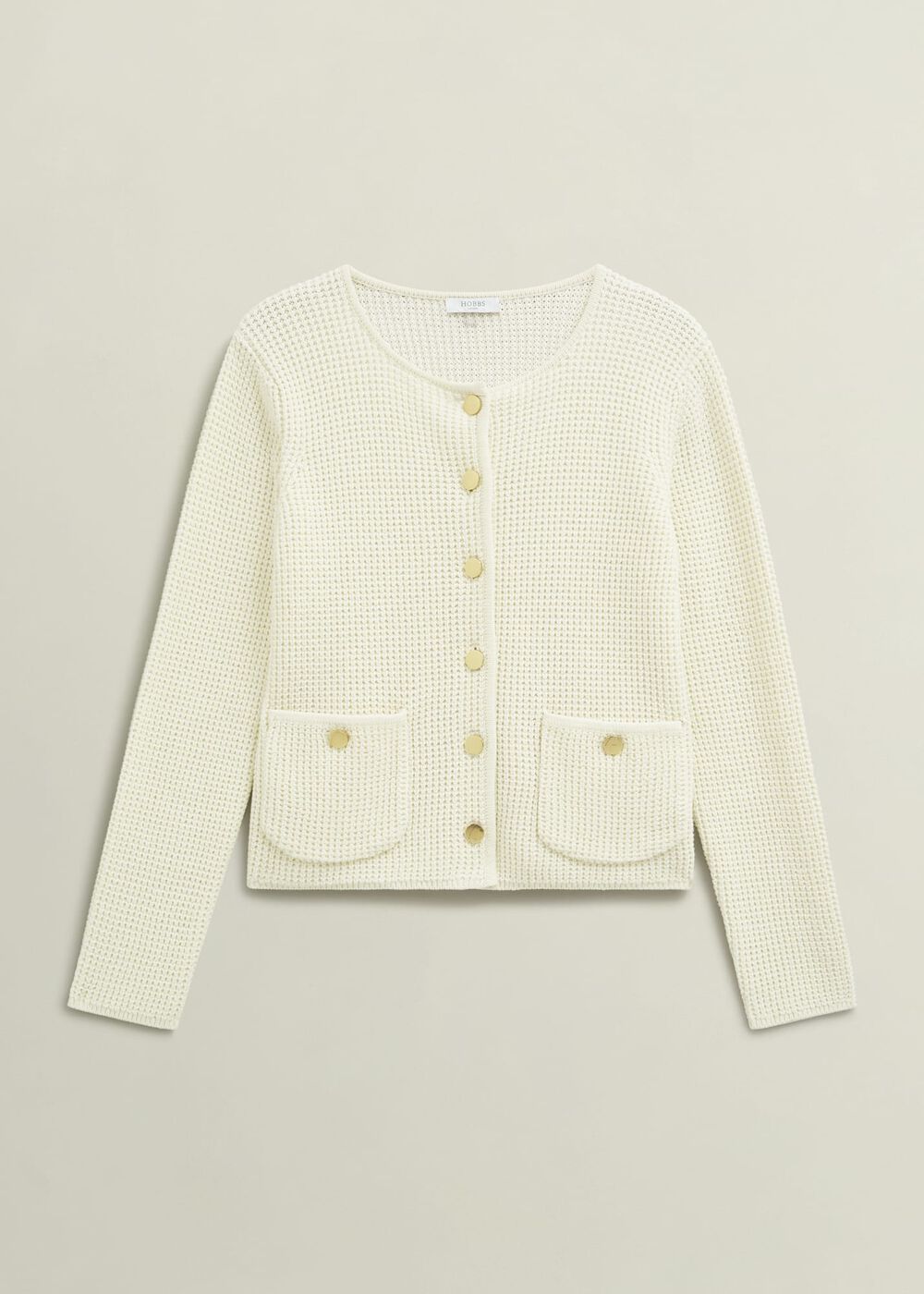 Adela Cotton Knitted Jacket , Warm Ivory, hi-res
