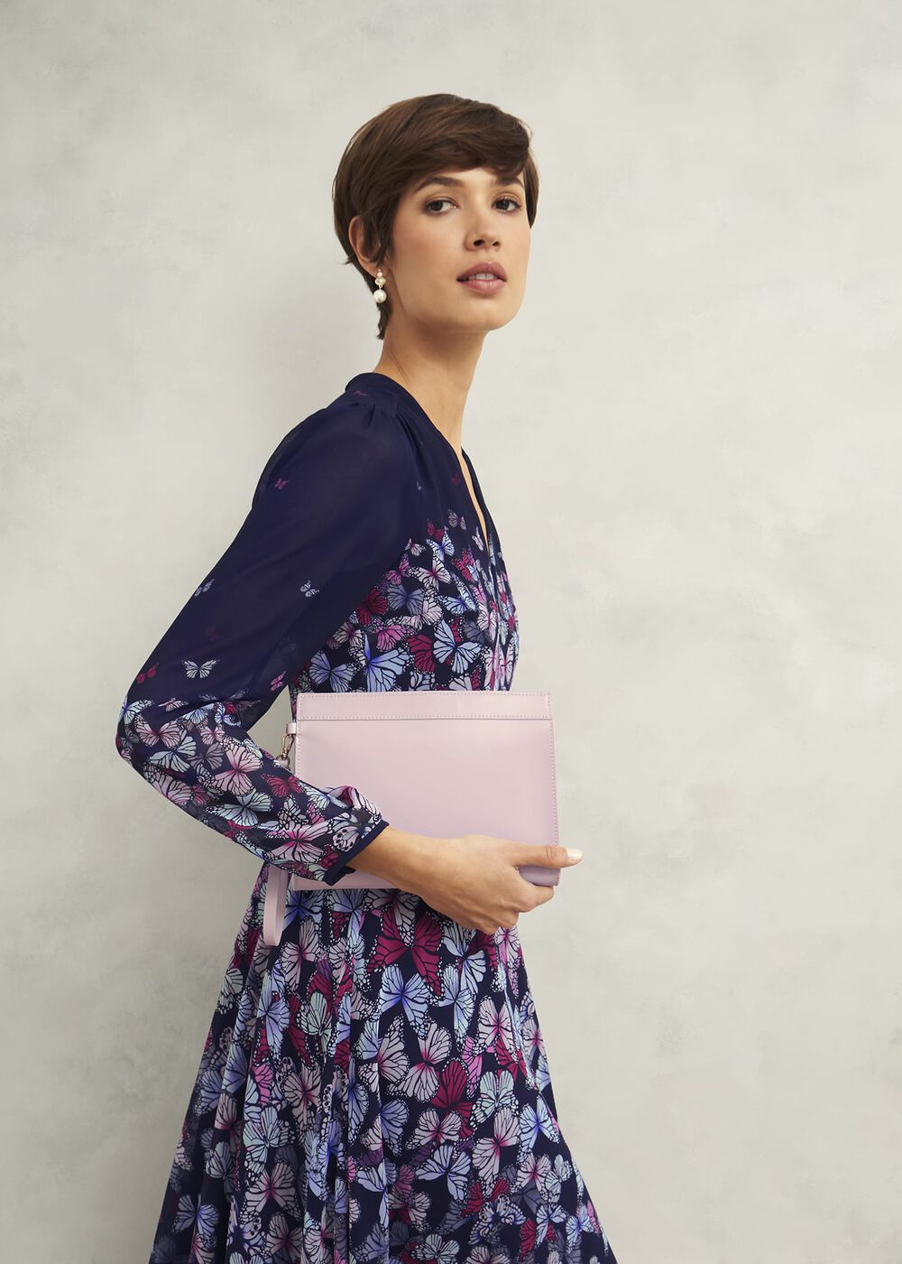 Catherine Leather Wristlet, Dusky Pink, hi-res
