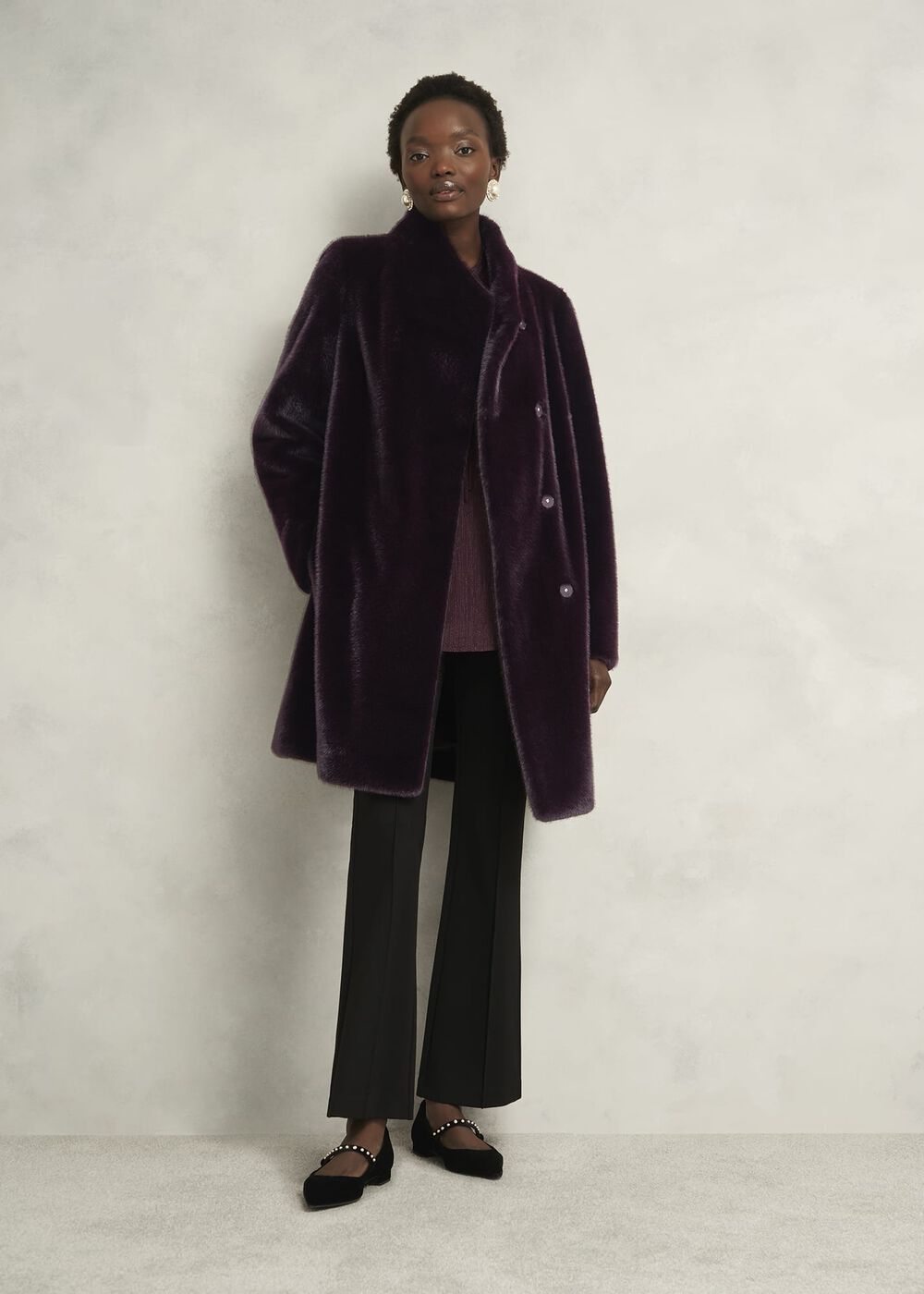 Tarini Faux Fur Coat, Wine, hi-res