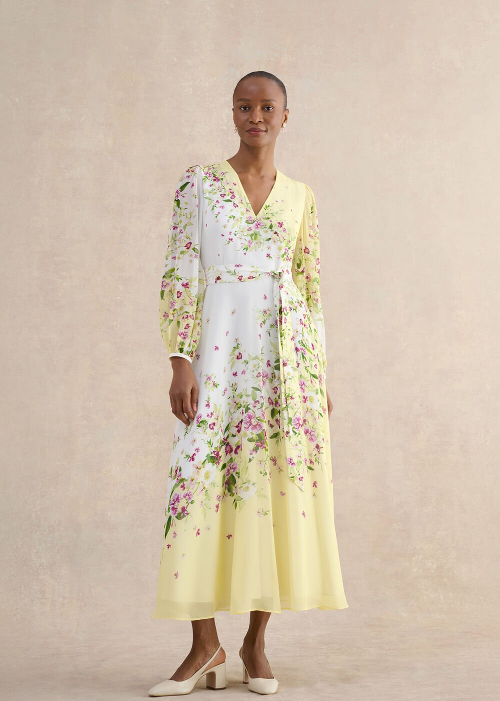 Ariel Floral Silk Dress, Yellow Multi, hi-res