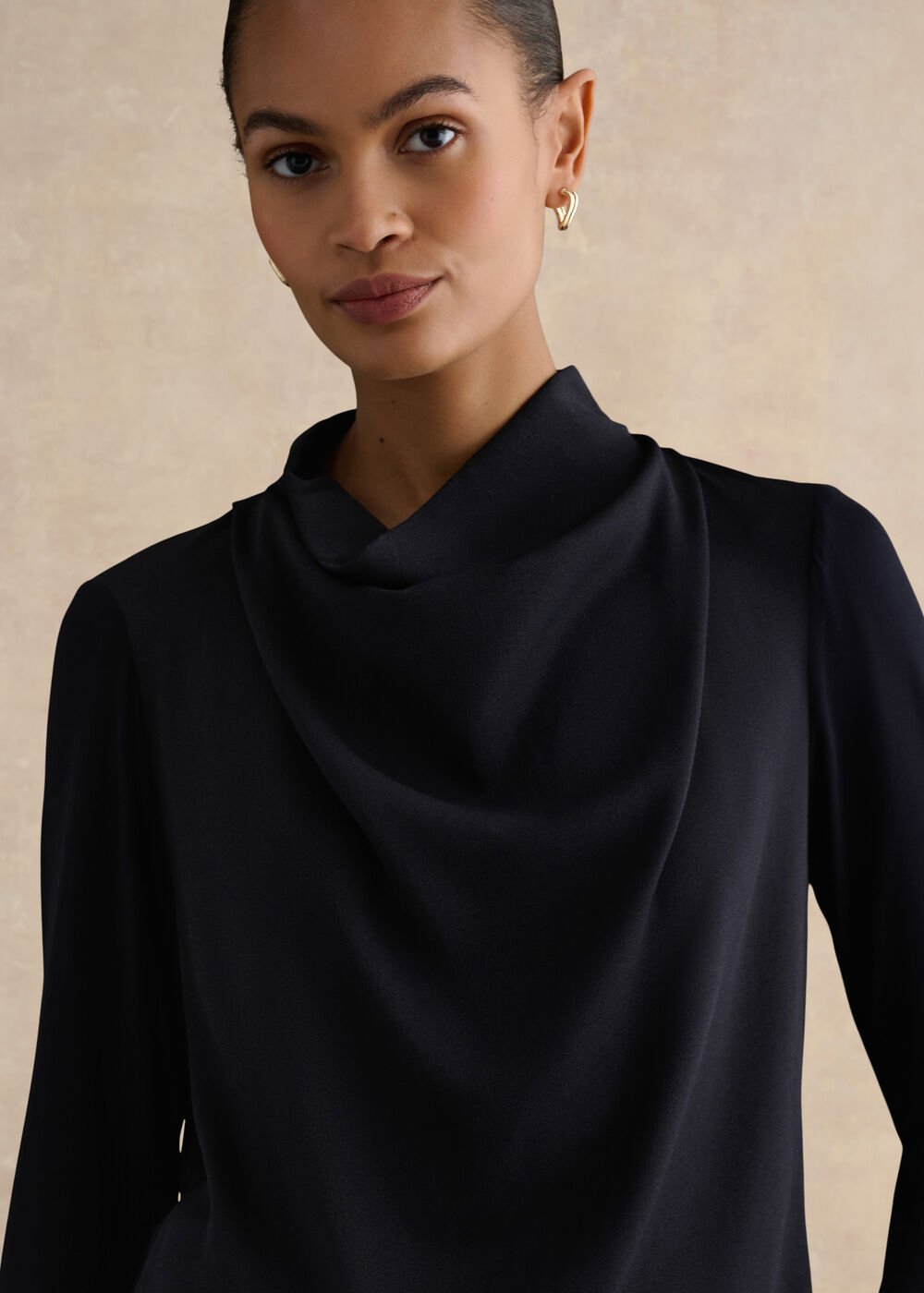 Arielle Cowl Neck Long Sleeve Blouse, Hobbs Navy, hi-res