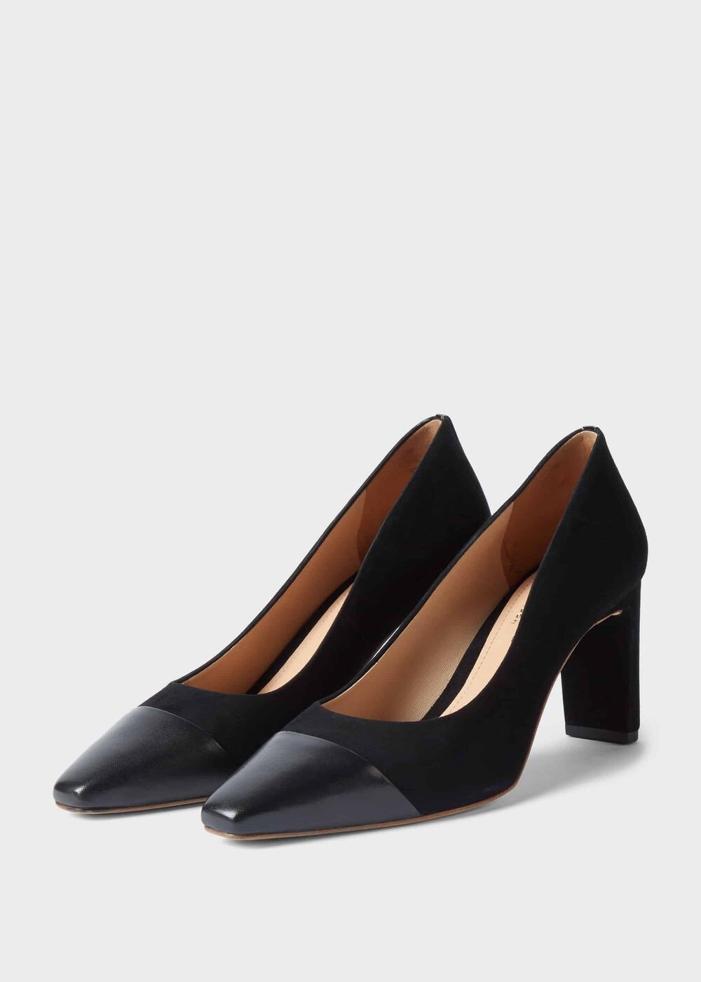 Christina Suede Bock Heel Court Shoes, Black, hi-res