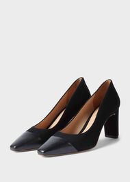 Christina Suede Bock Heel Court Shoes, Black, hi-res