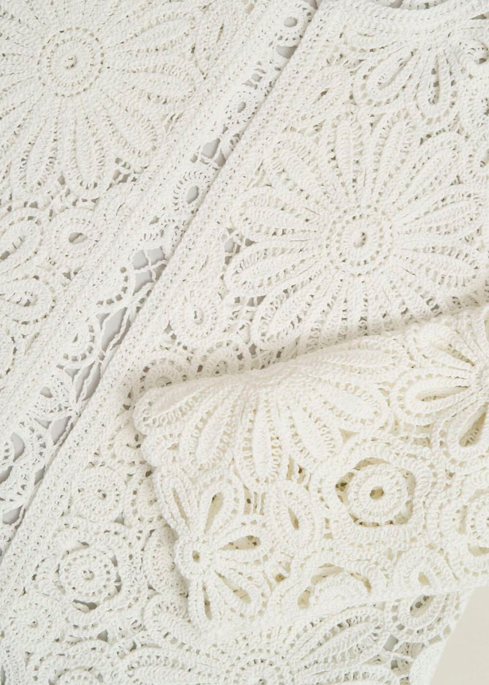 Ivory Syon Floral Cotton Crochet Knitted Jacket, Ivory, hi-res
