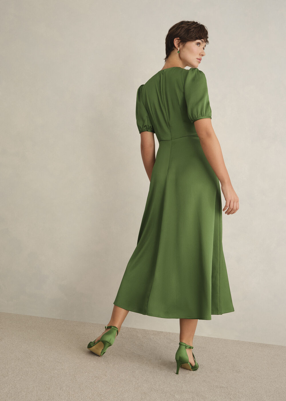 Isabelle Textured Satin Dress, Bay Leaf Green, hi-res