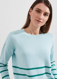 Lilia Cotton Stripe Sweater, Blue Aruba, hi-res