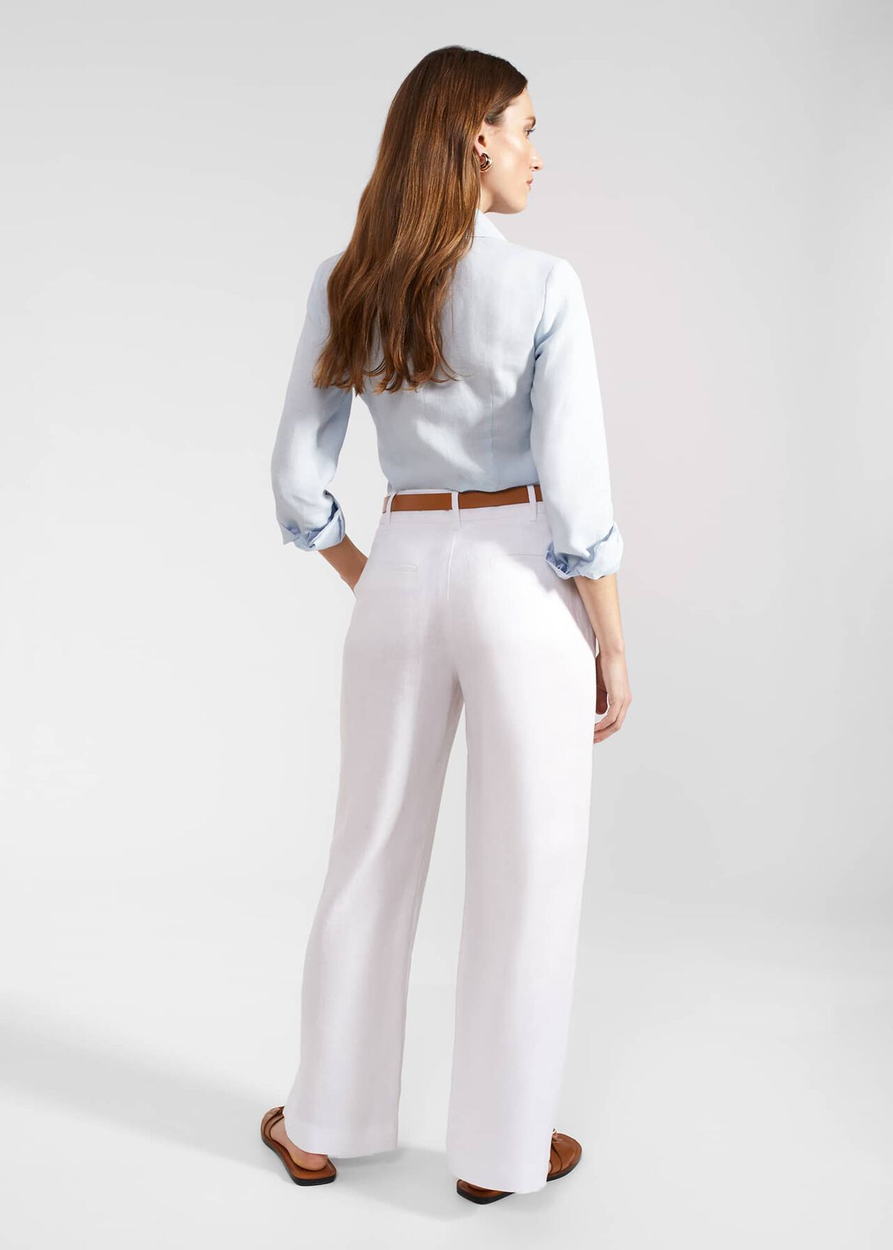 Petite Lynn Linen Pants, White, hi-res