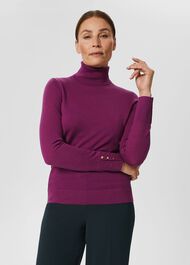 Lara Merino Wool Roll Neck Jumper, Deep Plum, hi-res