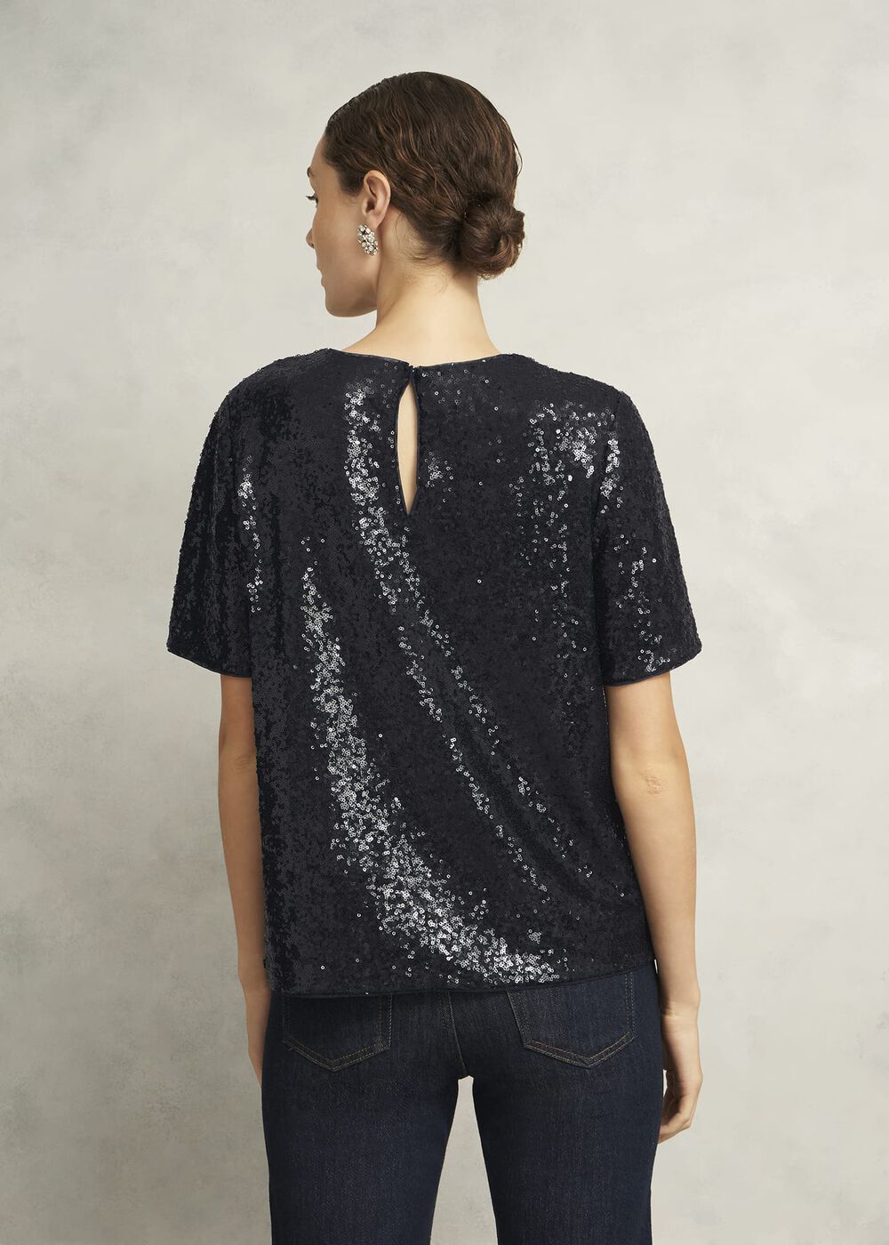 Lilibet Sparkle Sequin Short Sleeve Top, Hobbs Navy, hi-res