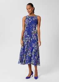 Carly Floral Fit And Flare Dress, Cobalt Multi, hi-res