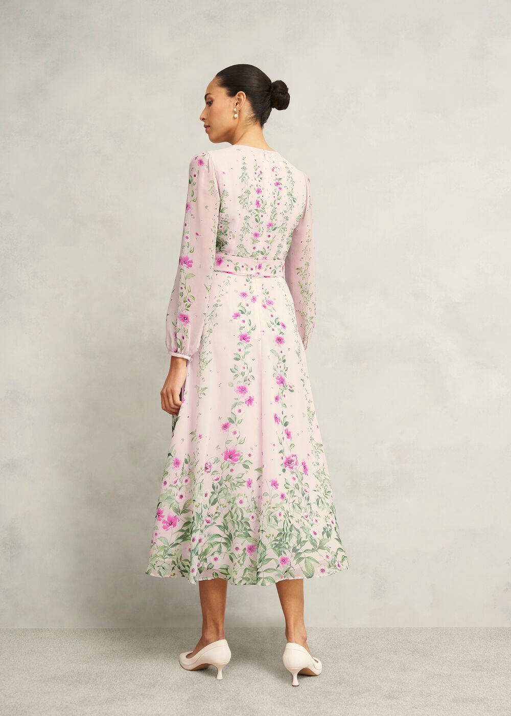 Fay Silk Bow Detail Dress, Pink Multi, hi-res