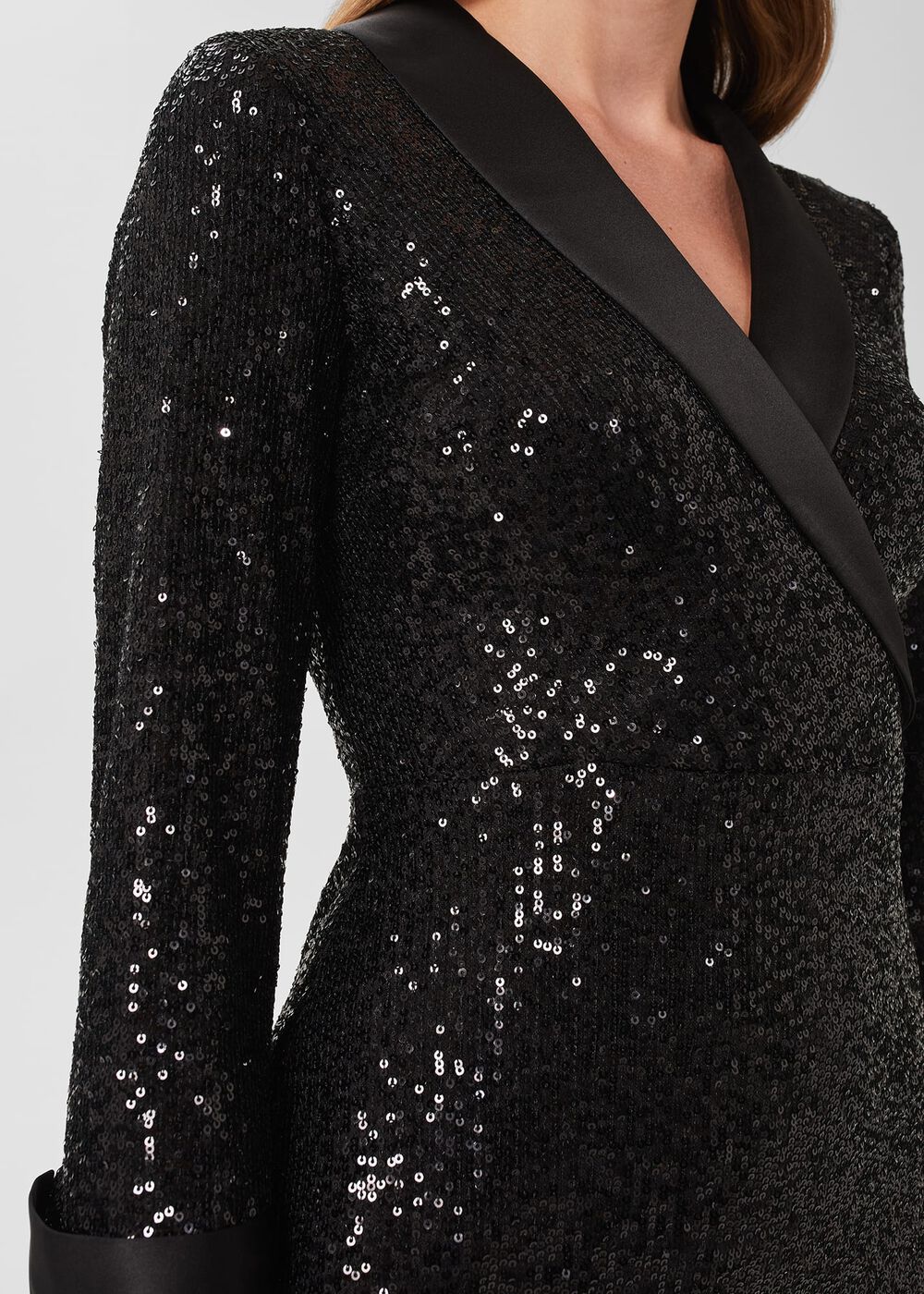 Carys Sequin Tux Dress, Black, hi-res