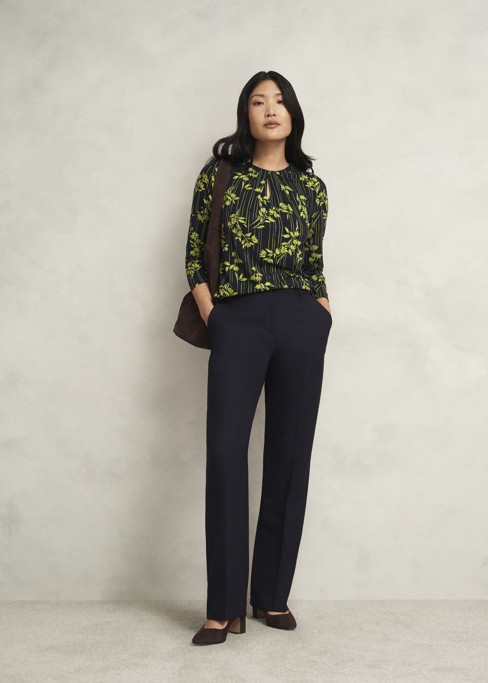 Julia Printed Top, Navy Green, hi-res