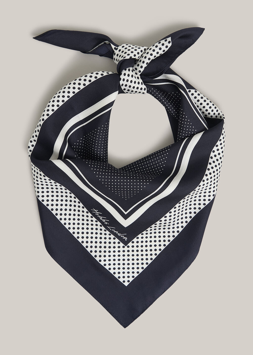Milena Silk Scarf, Navy Ivory, hi-res