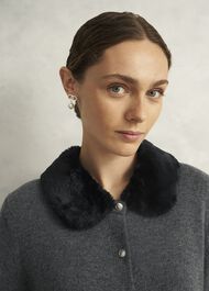 Lulah Wool Blend Fur Collar Knitted Cardigan, Charcoal Grey, hi-res