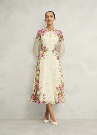 Eva Floral Silk Dress, Cream Multi, hi-res
