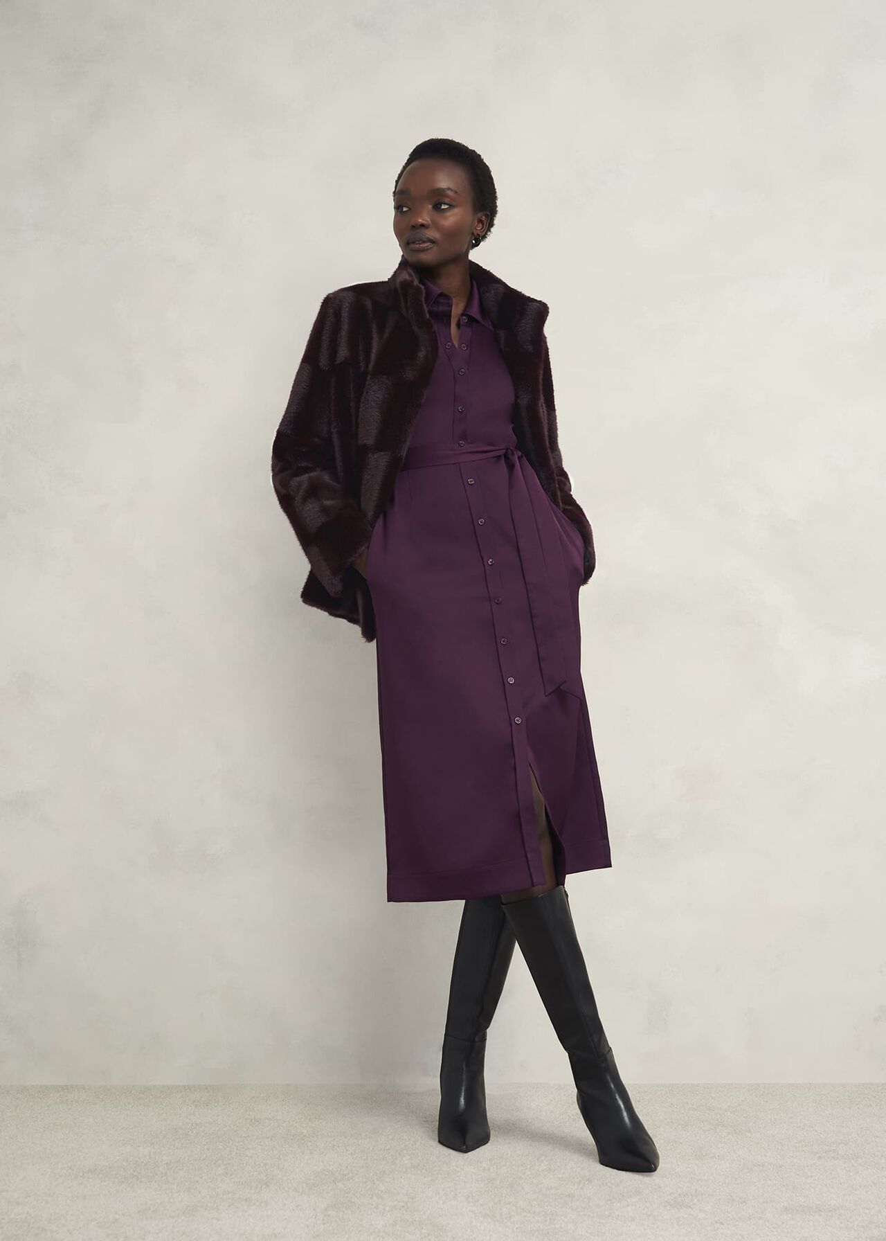 Andrea Faux Fur Coat, Wine, hi-res