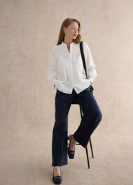 Petite Alessia Linen Wide Trousers, Navy, hi-res