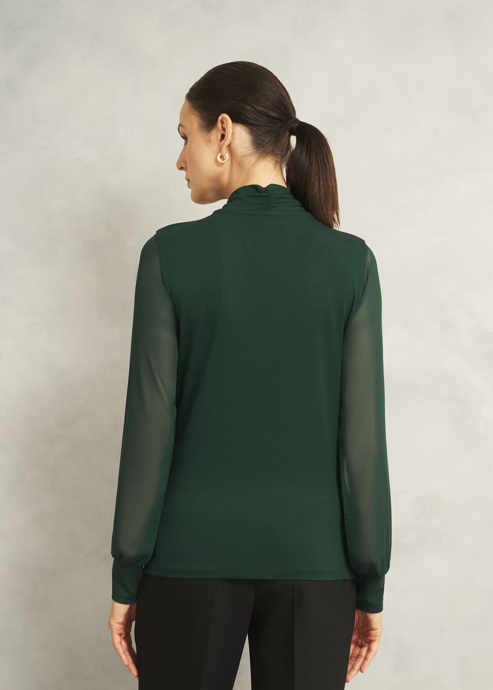 Green Ashley Twist Neck Sheer Long Sleeve Top, Bay Green, hi-res