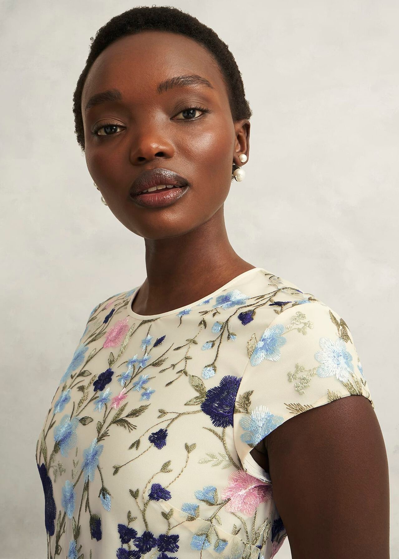 Petite Tia Embroidered Dress, Cream Multi, hi-res