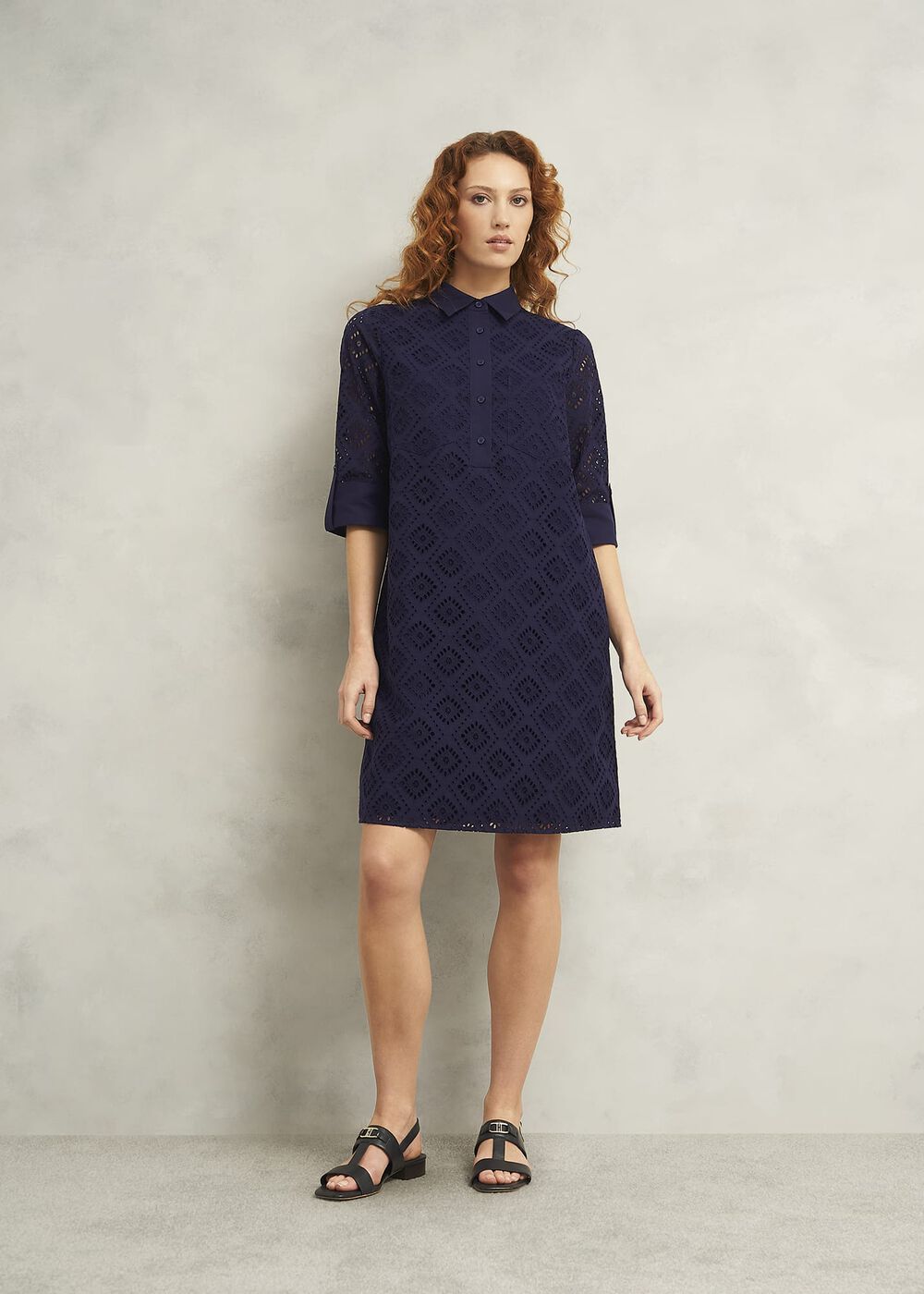 Petite Marcia Broderie Dress, True Navy, hi-res