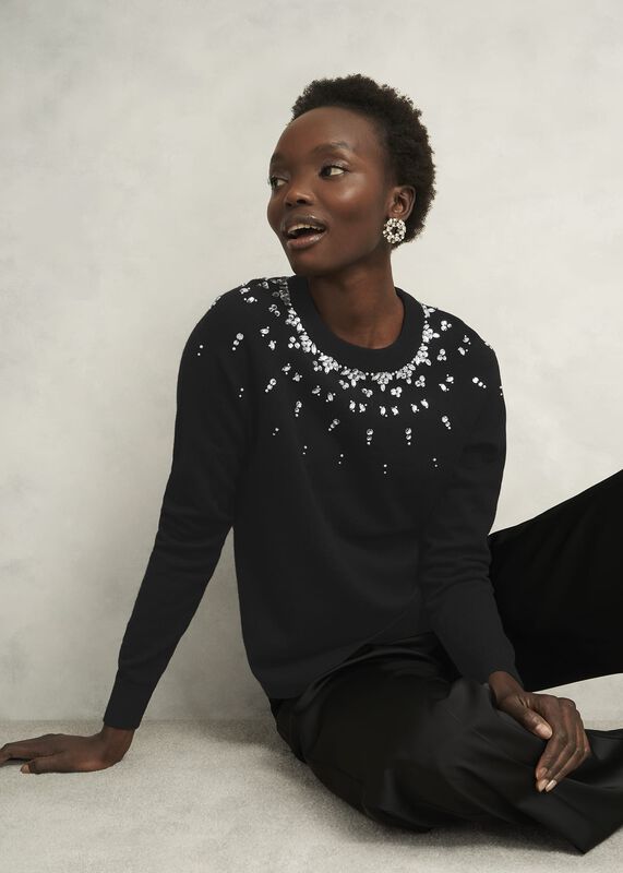 Black Theodora Wool Blend Gem Fairisle Knitted Sweater 