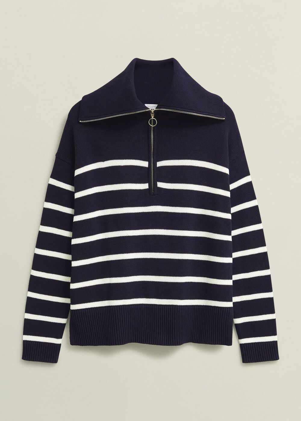 Amy Stripe Cotton Sweater, Warm Ivory Navy, hi-res