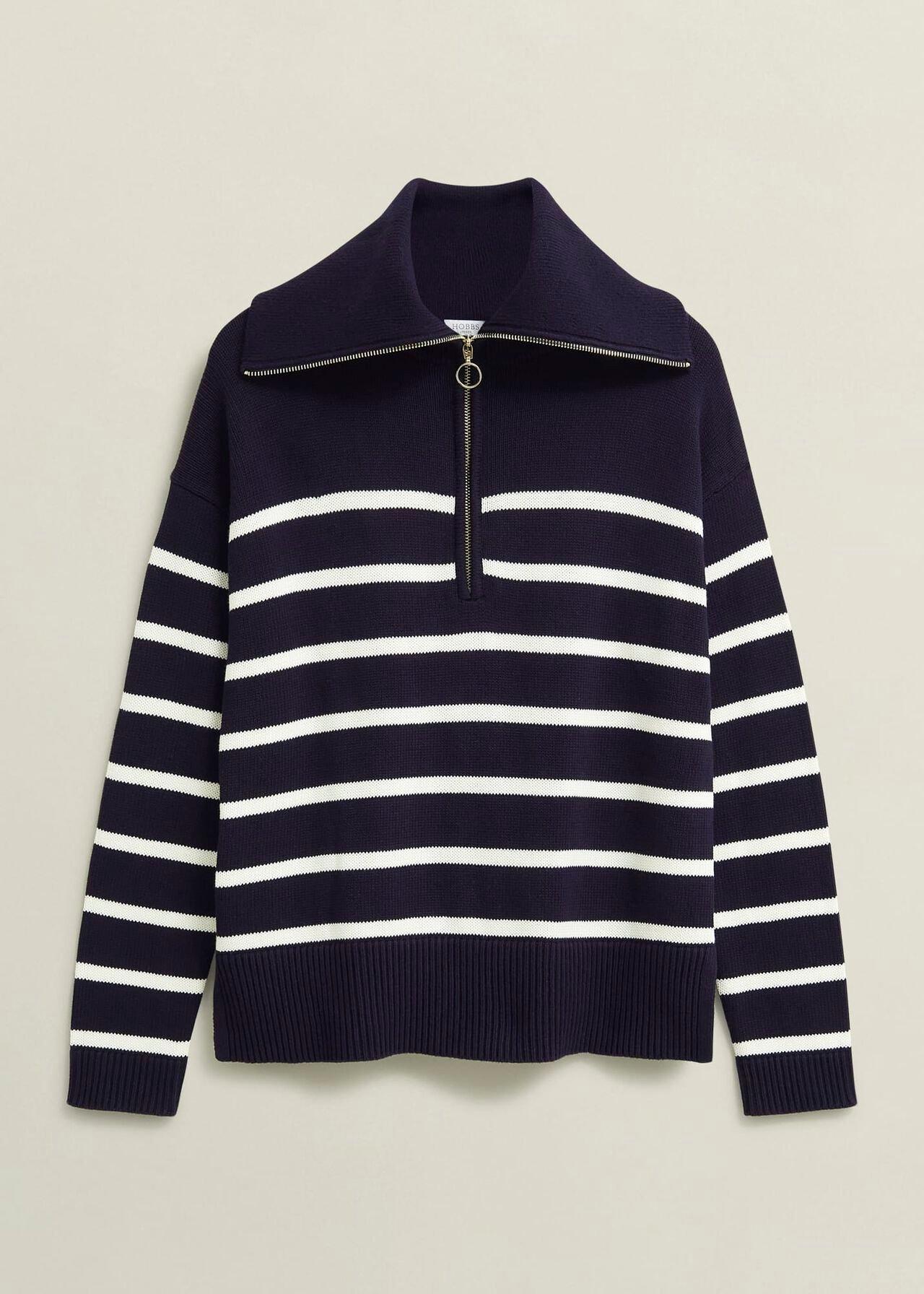 Amy Stripe Cotton Sweater, Warm Ivory Navy, hi-res