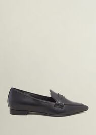 Alberta Leather Pointed Loafers, Black, hi-res