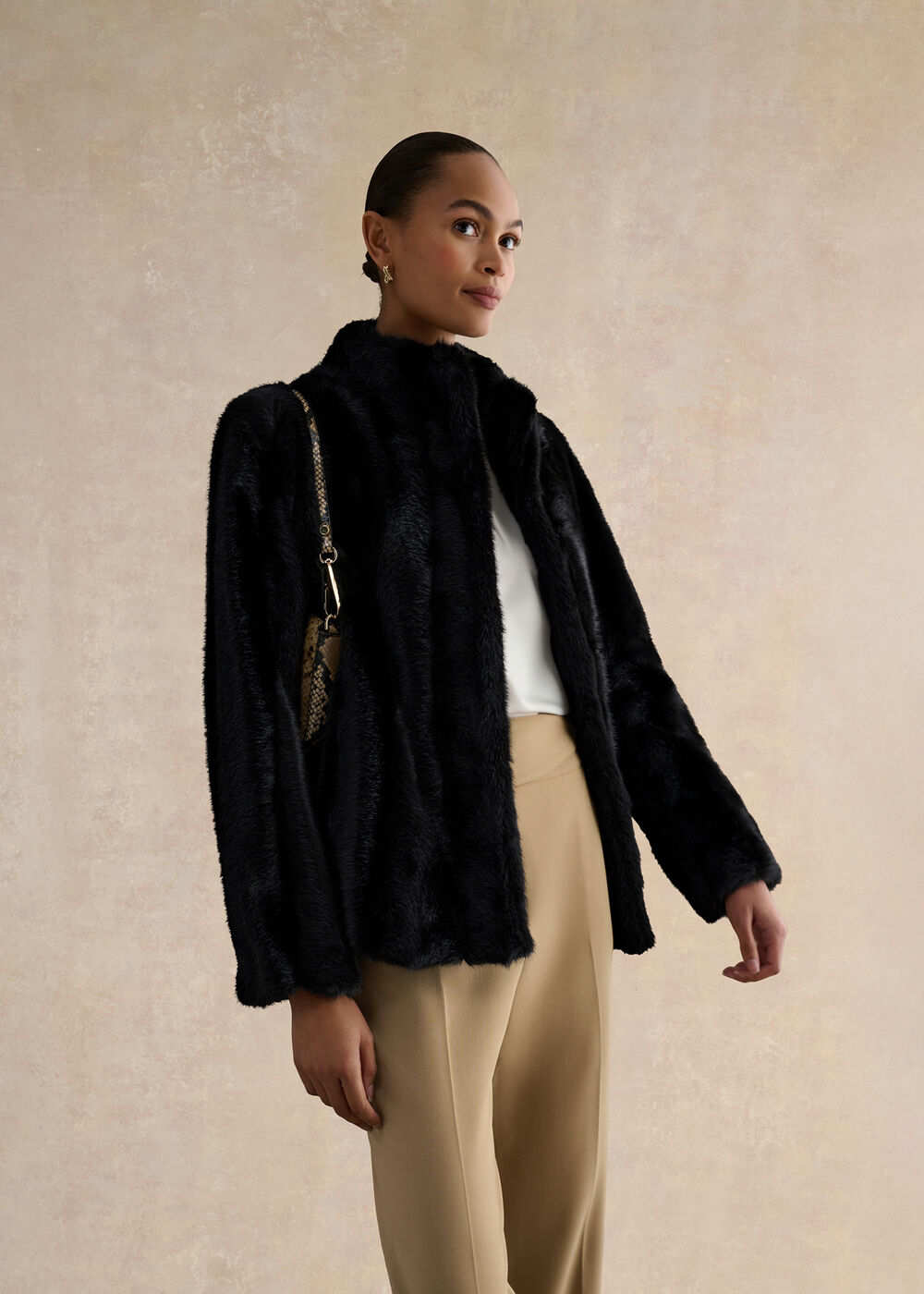 Misha Faux Fur Coat, Black, hi-res